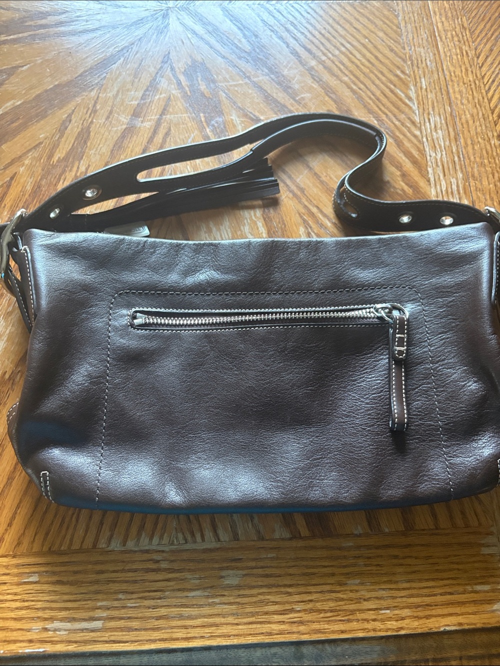 Coach Brown Leather Shoulder Bag with Front Zip
